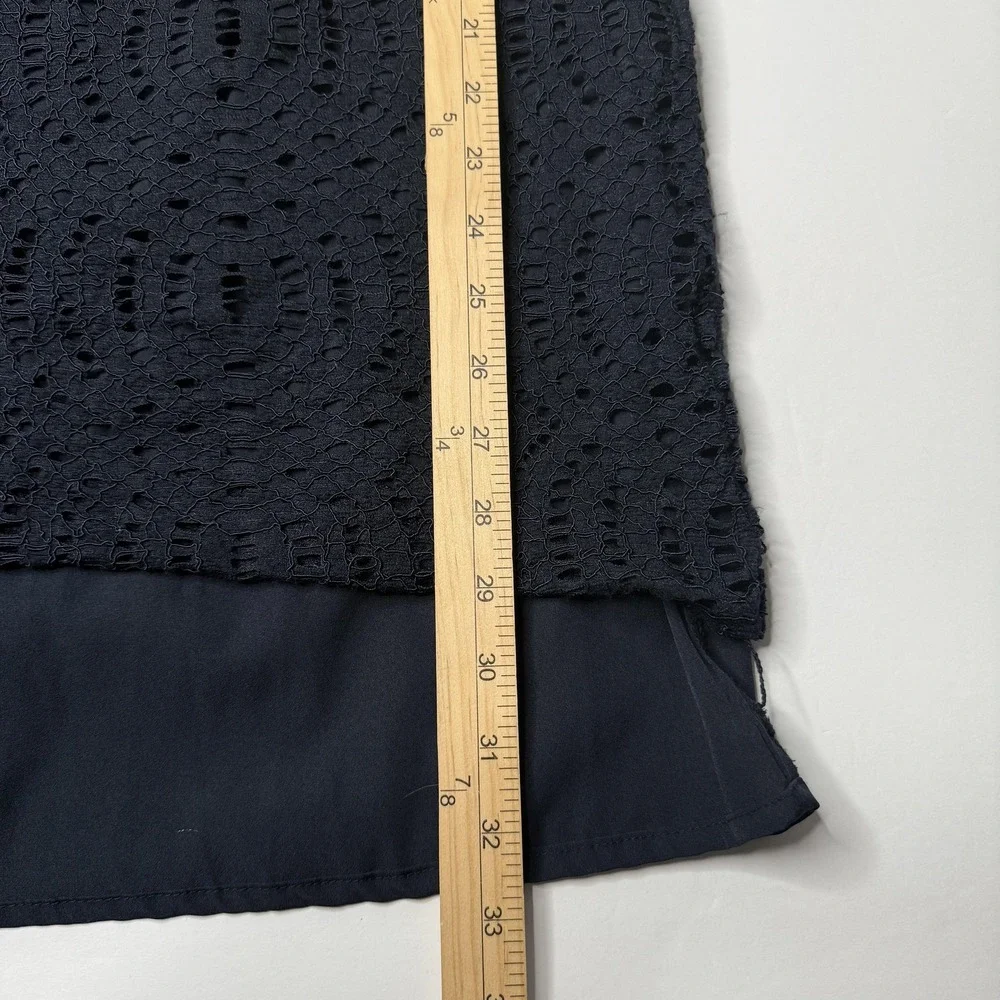 J.Crew Dress Women's Large Navy Blue Crochet Lace Lined Sheath 3/4 Sleeve‎